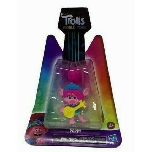 Trolls POPPY DreamWorks World Tour Action Fig Pink Hair Body Yellow Guitar NIP - Picture 1 of 4